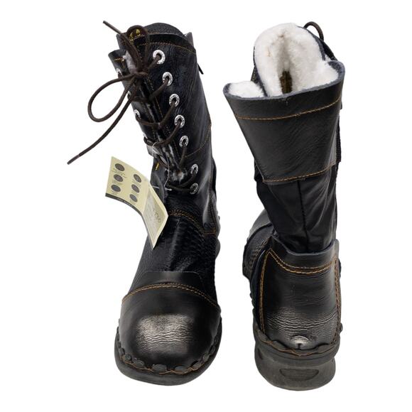 TMA EYES Black Croc Embossed Leather Winter Combat Boots 9.5 Women's - Picture 6 of 13